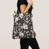 Hippie Halloween schedels en bloemen patroon Tote Bag (Dichtbij)