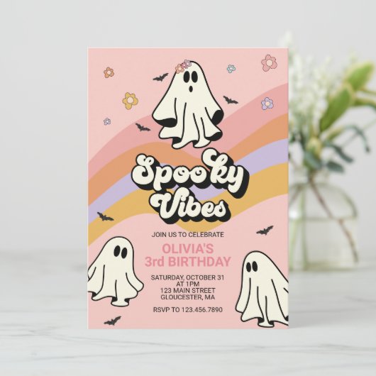 Hippie Halloween Spooky VIBES Uitnodiging voor ver (Staand voorkant)