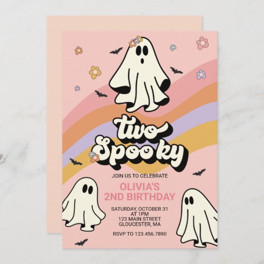 Hippie Halloween Two Spooky Birthday Invitation Kaart (Voorkant / Achterkant)
