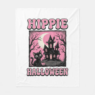 Hippie Halloween Vintage Heksenhuis Kat T-shirt_1 Fleece Deken