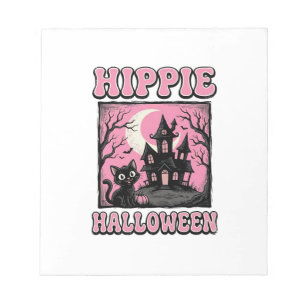 Hippie Halloween Vintage Heksenhuis Kat T-shirt_1 Notitieblok