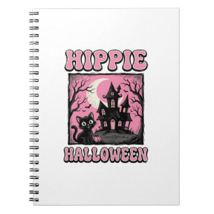 Hippie Halloween Vintage Heksenhuis Kat T-shirt_1 Notitieboek