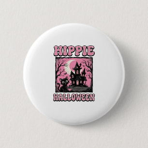 Hippie Halloween Vintage Heksenhuis Kat T-shirt_1 Ronde Button 5,7 Cm