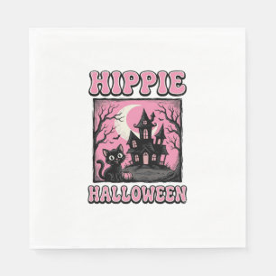 Hippie Halloween Vintage Heksenhuis Kat T-shirt_1 Servet