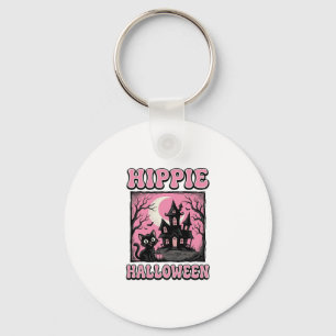 Hippie Halloween Vintage Heksenhuis Kat T-shirt_1 Sleutelhanger