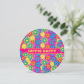 Hippie Happy 1960s Retro Theme Flower Power Party Kaart (Staand voorkant)