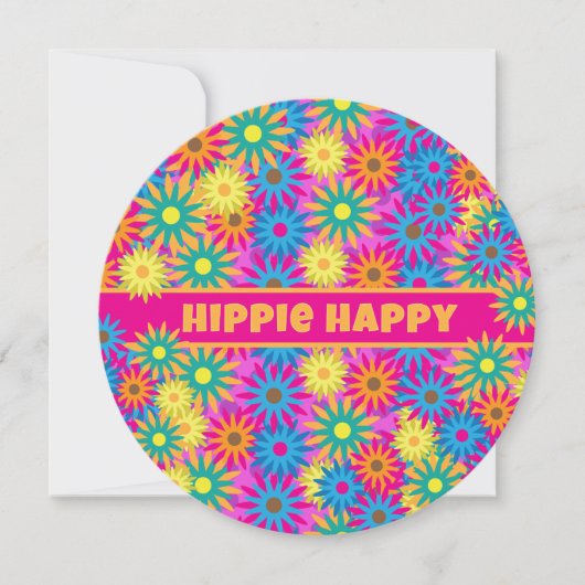Hippie Happy 1960s Retro Theme Flower Power Party Kaart (Voorkant)