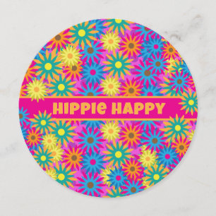 Hippie Happy 1960s Retro Theme Flower Power Party Kaart
