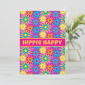 Hippie Happy 1960s Retro Theme Flower Power Party Kaart (Staand voorkant)