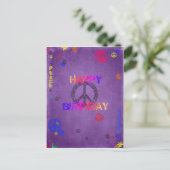 Hippie Happy Birthday Briefkaart in het Paarse (Staand voorkant)