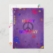 Hippie Happy Birthday Briefkaart in het Paarse (Voorkant / Achterkant)