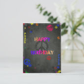 Hippie Happy Birthday in het zwart Briefkaart (Staand voorkant)