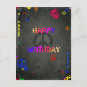 Hippie Happy Birthday in het zwart Briefkaart
