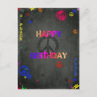 Hippie Happy Birthday in het zwart Briefkaart