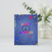Hippie Happy Birthday Kaart Blauw Briefkaart (Staand voorkant)