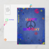 Hippie Happy Birthday Kaart Blauw Briefkaart (Voorkant / Achterkant)