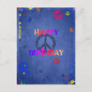 Hippie Happy Birthday Kaart Blauw Briefkaart