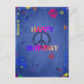 Hippie Happy Birthday Kaart Blauw Briefkaart
