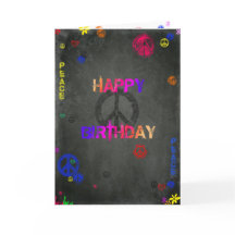Hippie Happy Birthday Kaart in het zwart