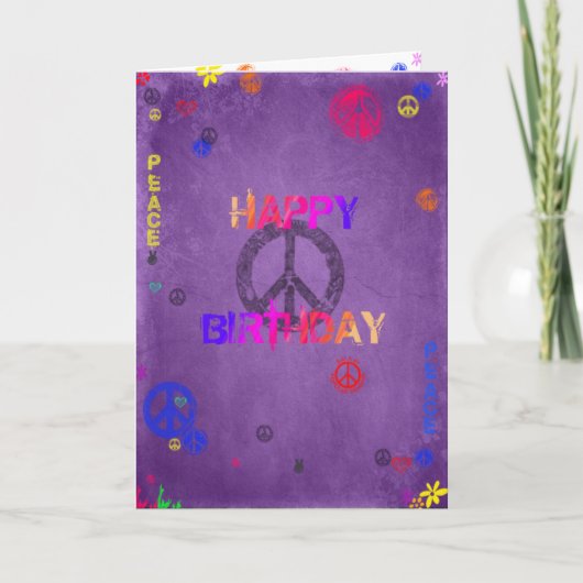 Hippie Happy Birthday Kaart Paarse (Voorkant)