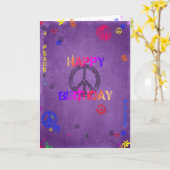 Hippie Happy Birthday Kaart Paarse (Gele Bloem)