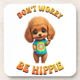 Hippie Happy Dog Poodle Puppy  Bier Onderzetter