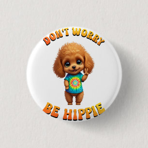 Hippie Happy Dog Poodle Puppy  Ronde Button 3,2 Cm