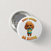 Hippie Happy Dog Poodle Puppy  Ronde Button 3,2 Cm (Voorkant /achterkant)