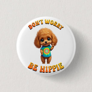 Hippie Happy Dog Poodle Puppy  Ronde Button 3,2 Cm