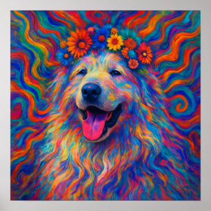 Hippie Happy Great Pyrenees Dog Art Portret Poster