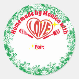 Hippie hart gepersonaliseerd kerstfeest bakken ronde sticker