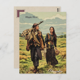 Hippie Hart Liefde Man Vrouw Persoonlijk Briefkaart