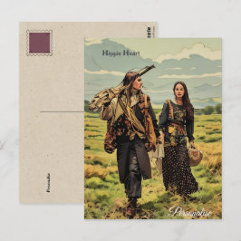 Hippie Hart Liefde Man Vrouw Vintage Persoonlijk  Briefkaart