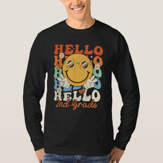 Hippie Hello 2nd Grade Retro Groovy  Back to Schoo T-shirt (Voorkant)