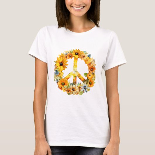 Hippie Hippie Zonnebloem Vredesbord T-shirt (Voorkant)