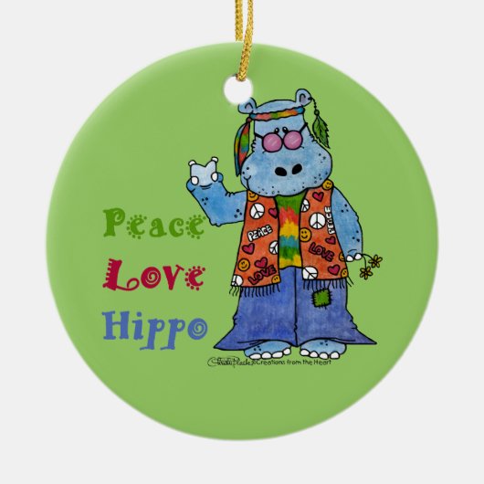 Hippie Hippo-vrede, liefde, Hippo Keramisch Ornament (Voorkant)