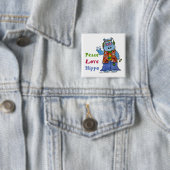 Hippie Hippo-vrede, liefde, Hippo Vierkante Button 5,1 Cm (In situ)