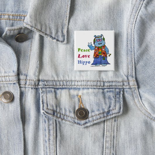 Hippie Hippo-vrede, liefde, Hippo Vierkante Button 5,1 Cm (In situ)
