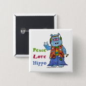 Hippie Hippo-vrede, liefde, Hippo Vierkante Button 5,1 Cm (Voorkant /achterkant)
