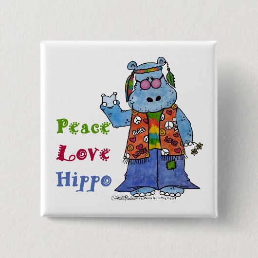 Hippie Hippo-vrede, liefde, Hippo Vierkante Button 5,1 Cm (Voorkant)