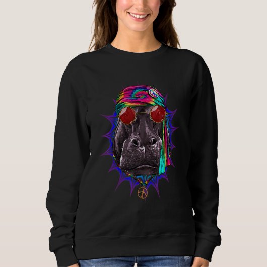 Hippie Hippopotamus Tie Dye Peace Sign Psychedelic Trui (Voorkant)