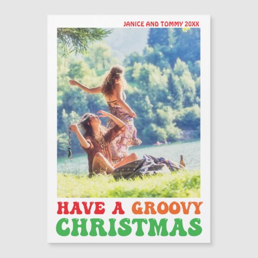 Hippie Holiday Foto Groovy KerstMagnet (Voorkant)