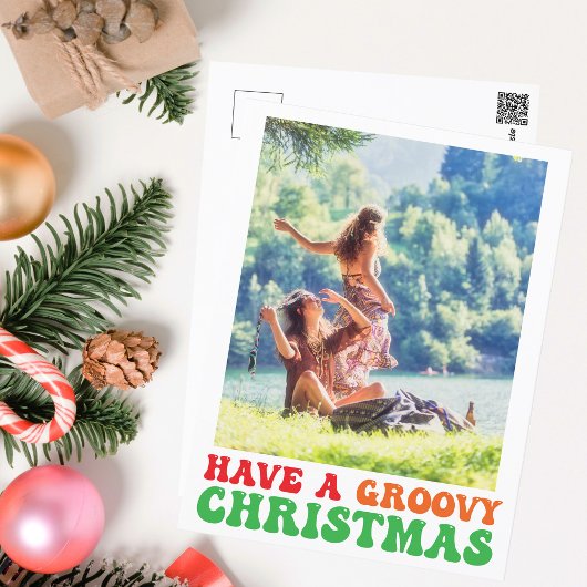 Hippie Holiday Foto heeft een Groovy Kerstmis Briefkaart
