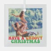Hippie Holiday Foto heeft een Groovy Kerstmis Glas Ornament (Voorkant)