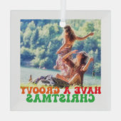 Hippie Holiday Foto heeft een Groovy Kerstmis Glas Ornament (Achterkant)