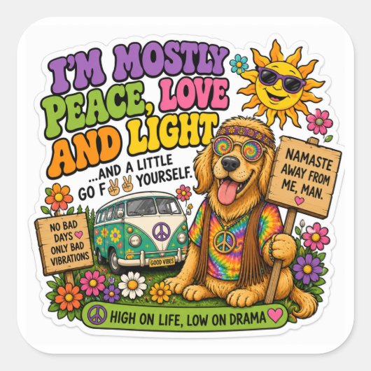Hippie Hond Vierkante Sticker (Voorkant)