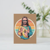 Hippie Jezus vredesteken Briefkaart (Staand voorkant)