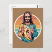 Hippie Jezus vredesteken Briefkaart (Voorkant / Achterkant)