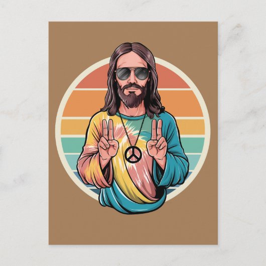 Hippie Jezus vredesteken Briefkaart (Voorkant)