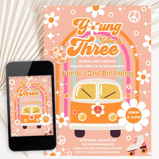 Hippie Jong Wild & Drie Groovy 3de Verjaardag Kaart